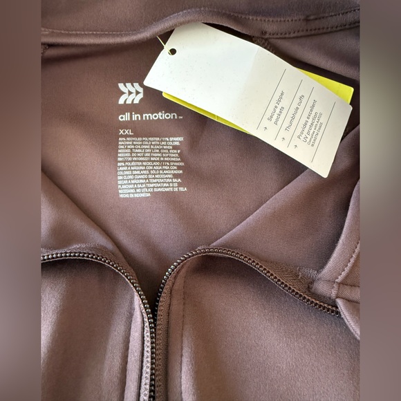 All in Motion Full Zip Athletic Jacket Brown XXL NWT Thumbholes - Picture 4 of 4